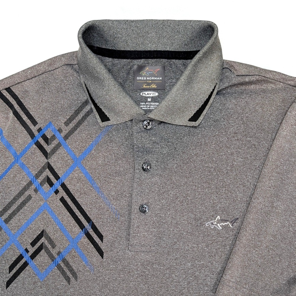 Greg Norman for Tasso Elba Mens Gray PlayDry Golf Polo Shirt Medium Geometric
